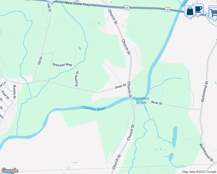 map of restaurants, bars, coffee shops, grocery stores, and more near 95 Dean Street in Raynham