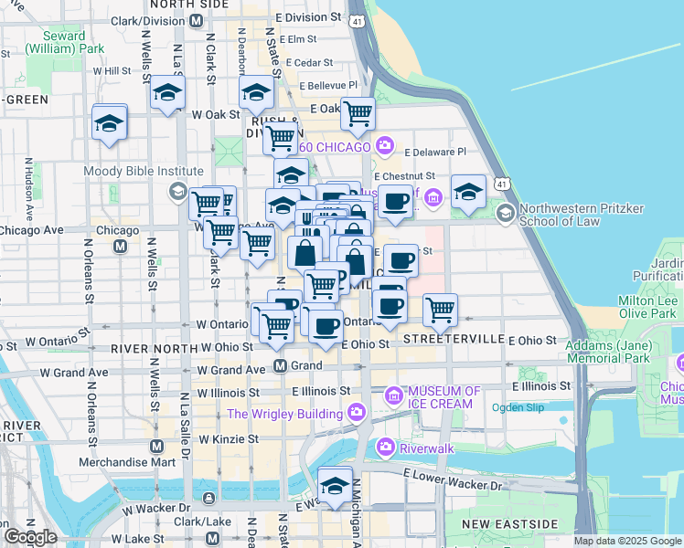 map of restaurants, bars, coffee shops, grocery stores, and more near in Chicago