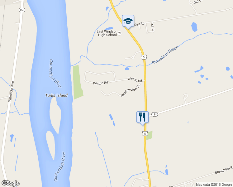 map of restaurants, bars, coffee shops, grocery stores, and more near 1705 Meadowview Drive in East Windsor