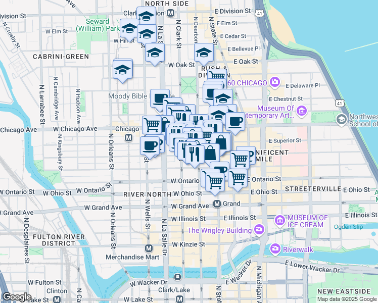 map of restaurants, bars, coffee shops, grocery stores, and more near in Chicago