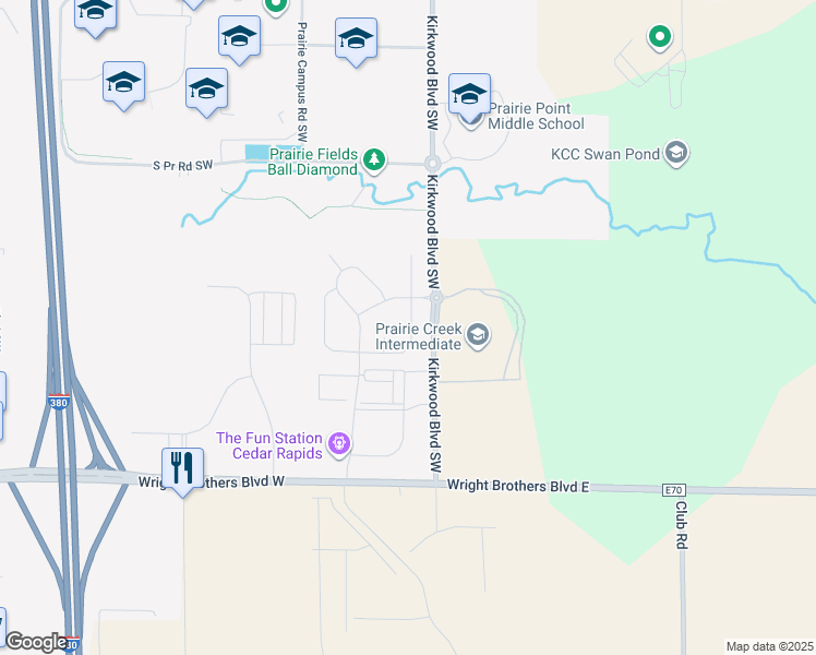 map of restaurants, bars, coffee shops, grocery stores, and more near 59 Woodstone Lane Southwest in Cedar Rapids