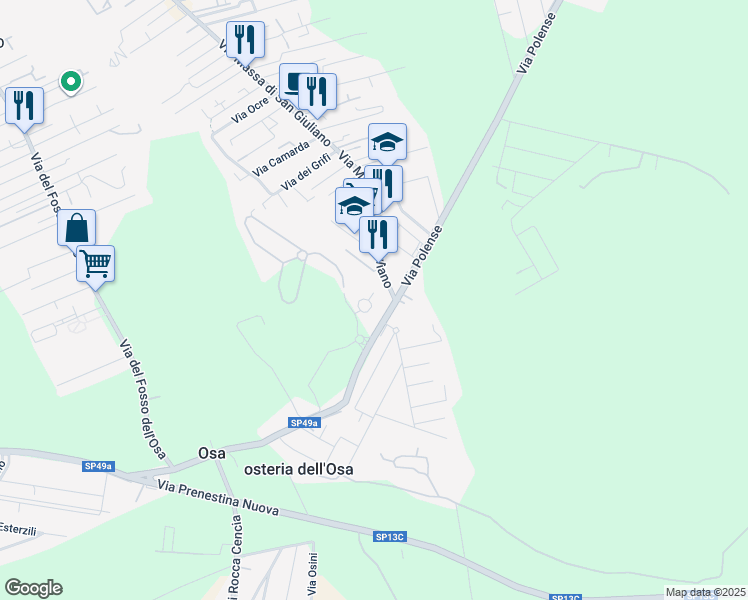 map of restaurants, bars, coffee shops, grocery stores, and more near 26 Via Opi in Roma