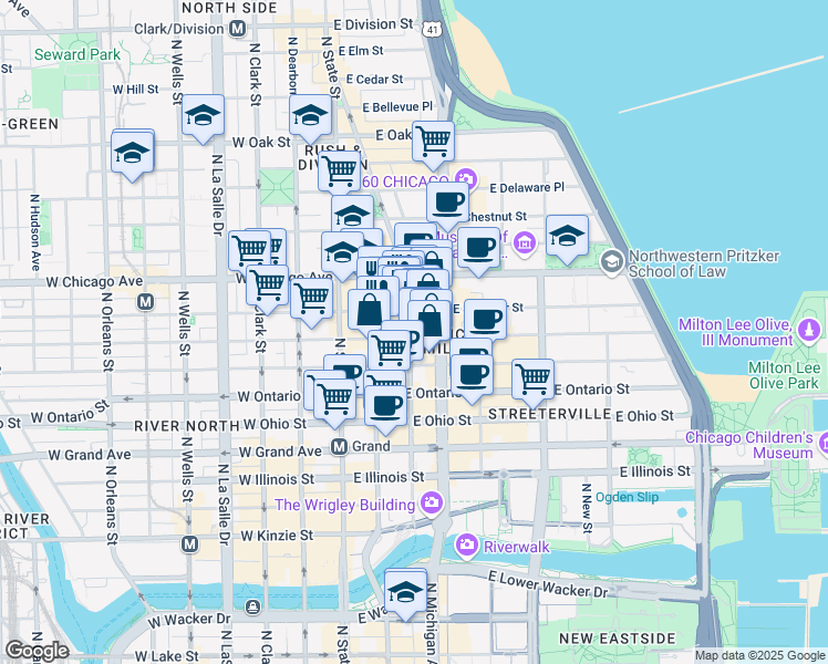 map of restaurants, bars, coffee shops, grocery stores, and more near in Chicago