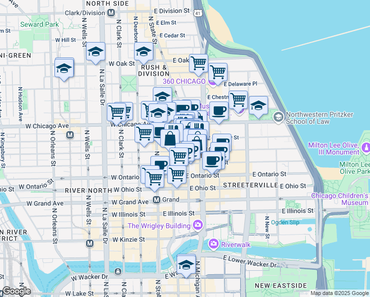 map of restaurants, bars, coffee shops, grocery stores, and more near in Chicago