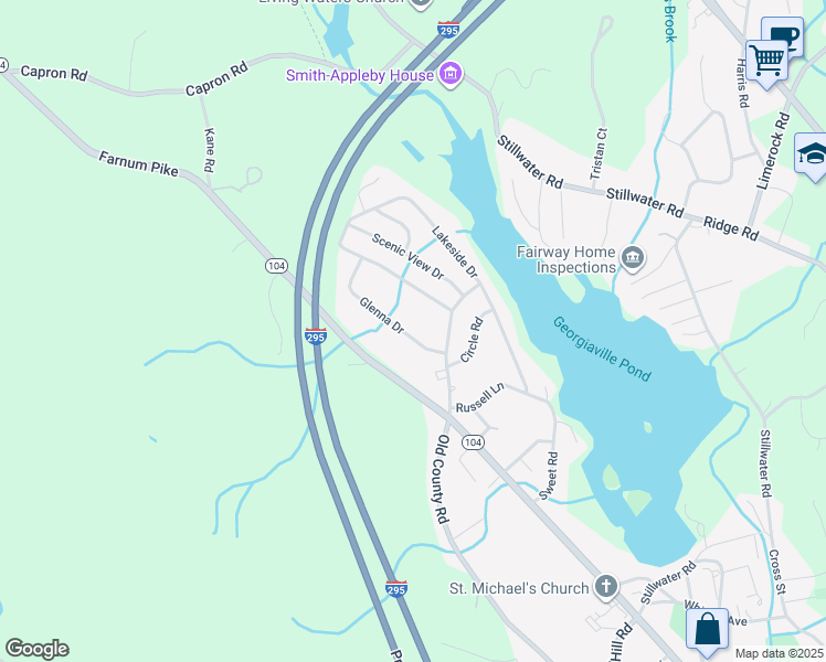 map of restaurants, bars, coffee shops, grocery stores, and more near 7 Glenna Drive in Smithfield