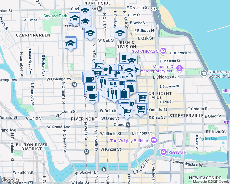 map of restaurants, bars, coffee shops, grocery stores, and more near in Chicago