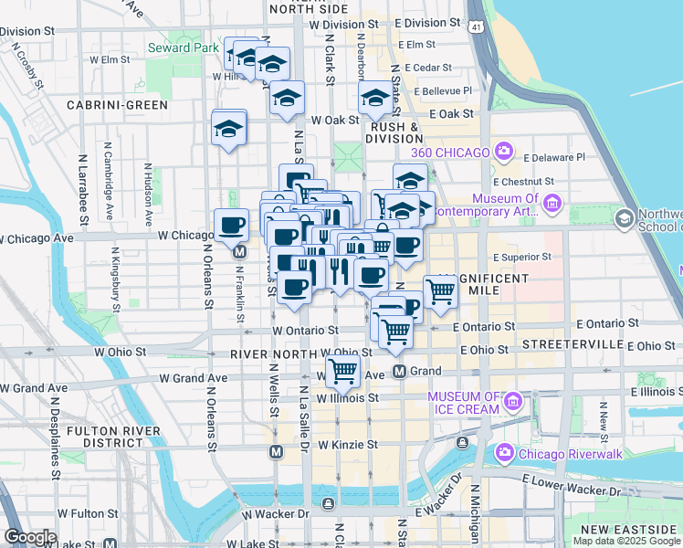 map of restaurants, bars, coffee shops, grocery stores, and more near in Chicago