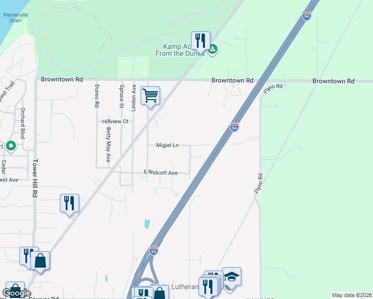 map of restaurants, bars, coffee shops, grocery stores, and more near 12356 Sandpiper Lane in Sawyer