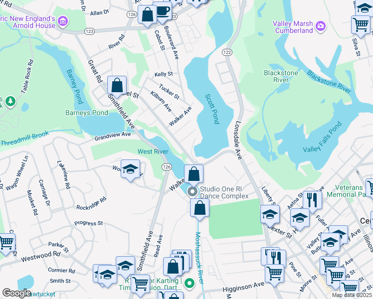 map of restaurants, bars, coffee shops, grocery stores, and more near 61 Chapel Street in Lincoln