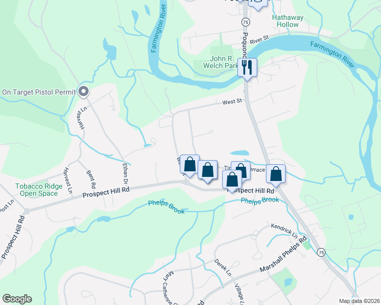 map of restaurants, bars, coffee shops, grocery stores, and more near 75 Timothy Terrace in Windsor