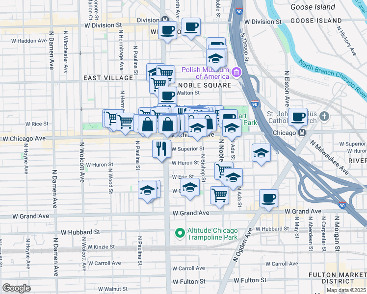 map of restaurants, bars, coffee shops, grocery stores, and more near in Chicago