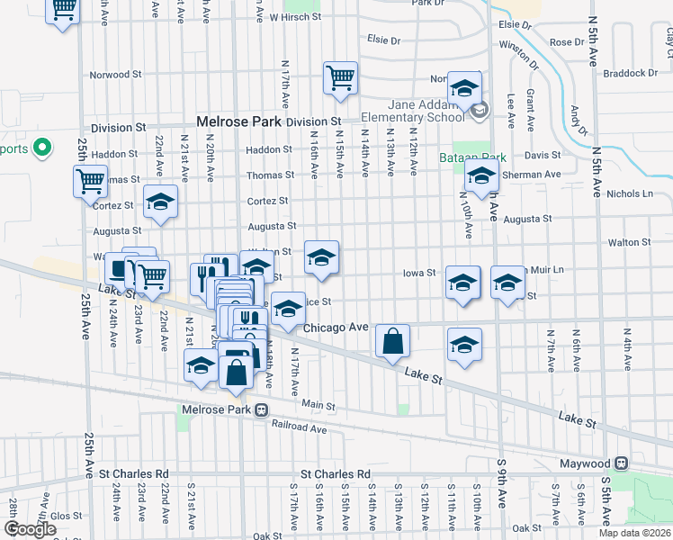 map of restaurants, bars, coffee shops, grocery stores, and more near 819 North 16th Avenue in Melrose Park