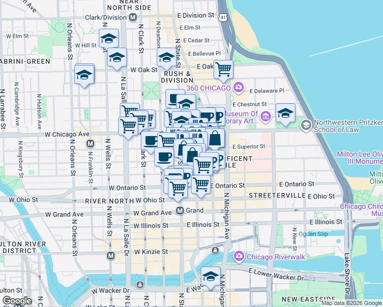 map of restaurants, bars, coffee shops, grocery stores, and more near in Chicago