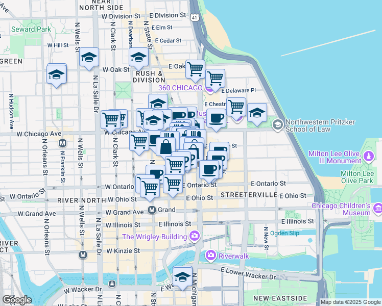 map of restaurants, bars, coffee shops, grocery stores, and more near in Chicago