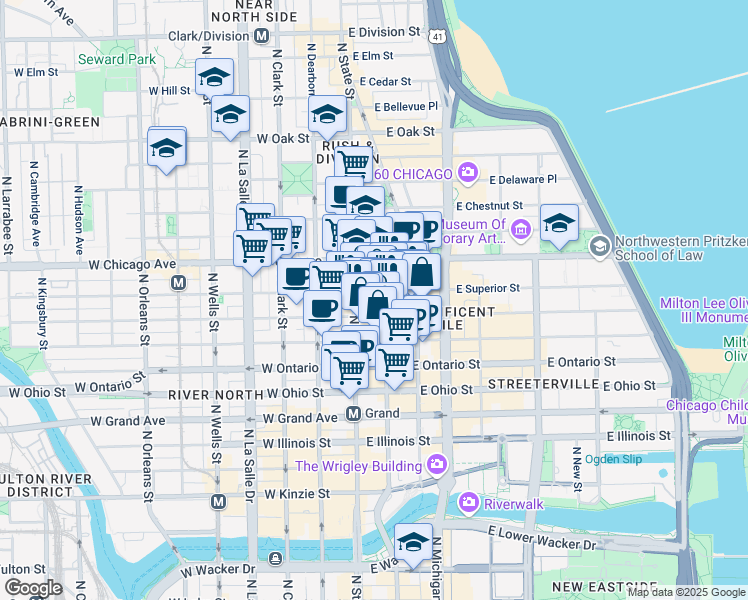 map of restaurants, bars, coffee shops, grocery stores, and more near in Chicago
