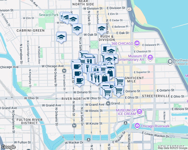 map of restaurants, bars, coffee shops, grocery stores, and more near in Chicago