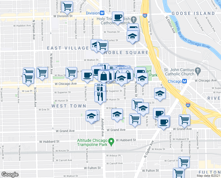 map of restaurants, bars, coffee shops, grocery stores, and more near in Chicago