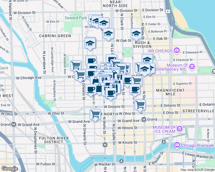 map of restaurants, bars, coffee shops, grocery stores, and more near in Chicago
