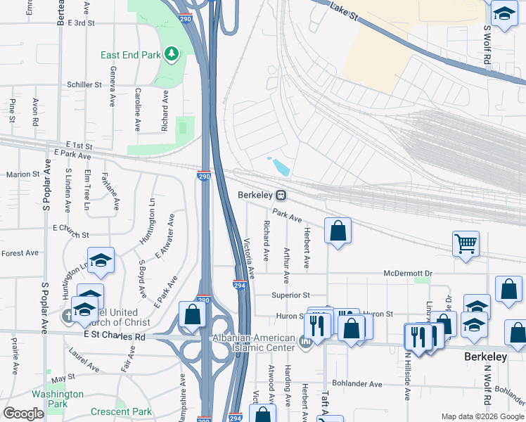 map of restaurants, bars, coffee shops, grocery stores, and more near 1022 Richard Avenue in Berkeley