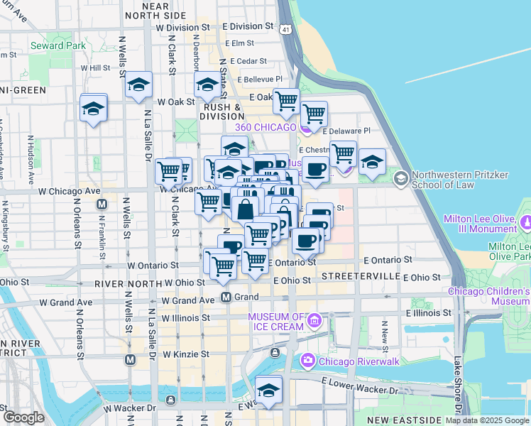 map of restaurants, bars, coffee shops, grocery stores, and more near in Chicago