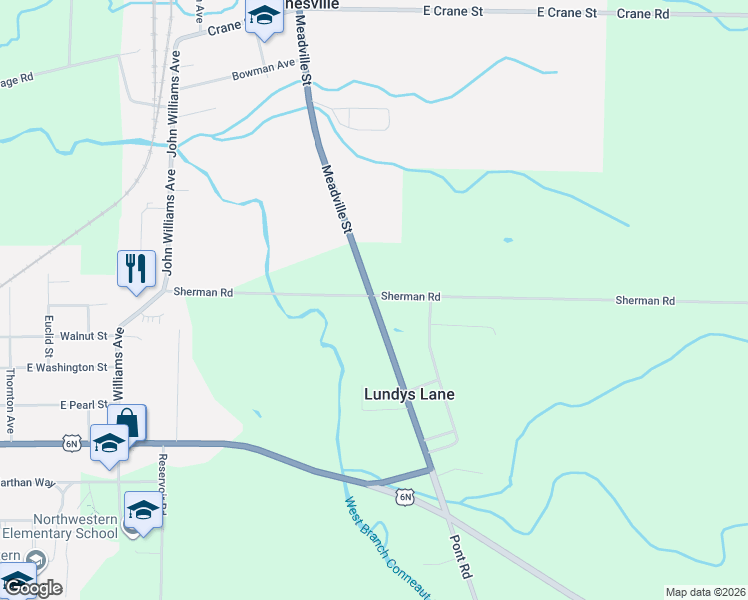 map of restaurants, bars, coffee shops, grocery stores, and more near 10295 Meadville Rd in Albion