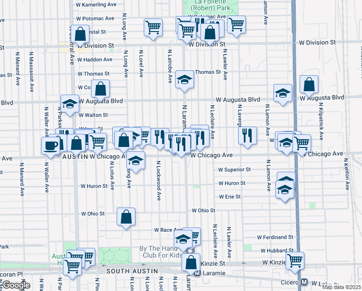 map of restaurants, bars, coffee shops, grocery stores, and more near in Chicago