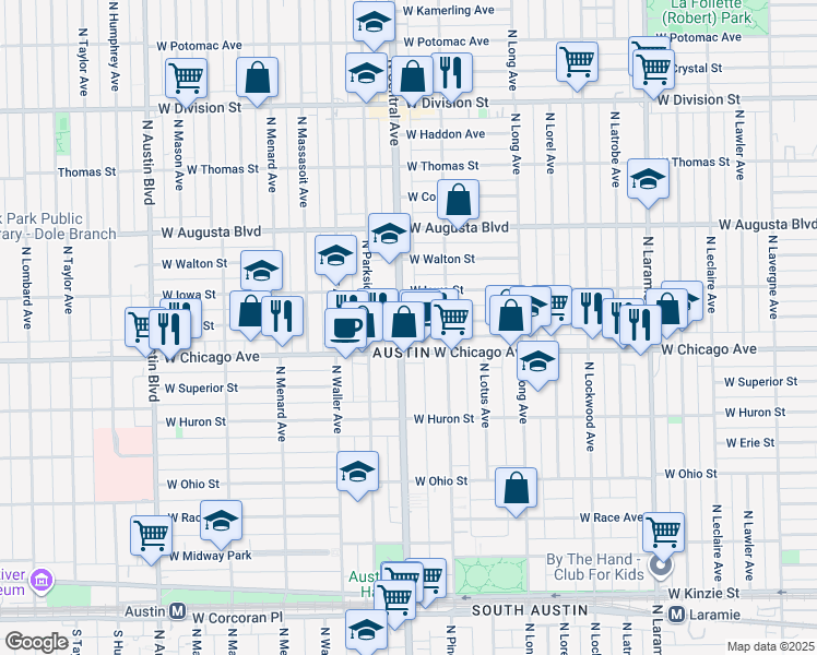map of restaurants, bars, coffee shops, grocery stores, and more near in Chicago