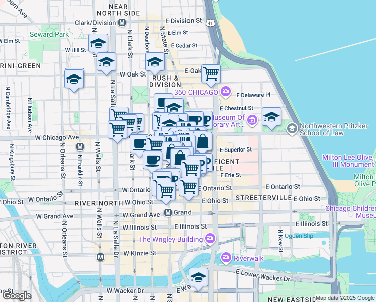 map of restaurants, bars, coffee shops, grocery stores, and more near in Chicago