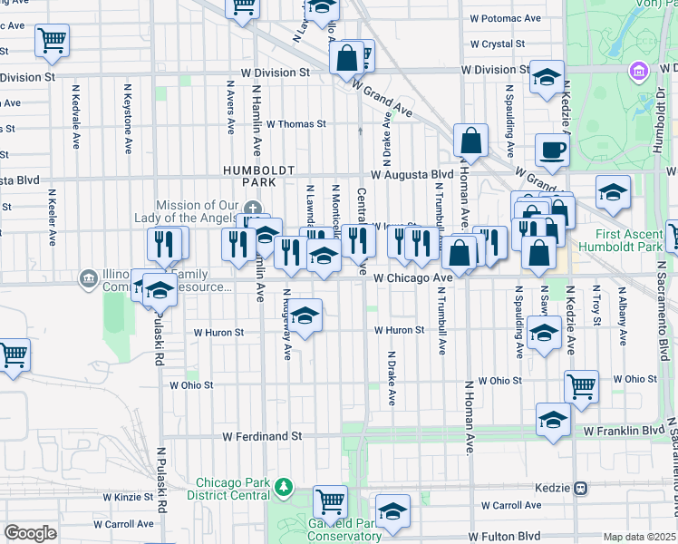 map of restaurants, bars, coffee shops, grocery stores, and more near in Chicago