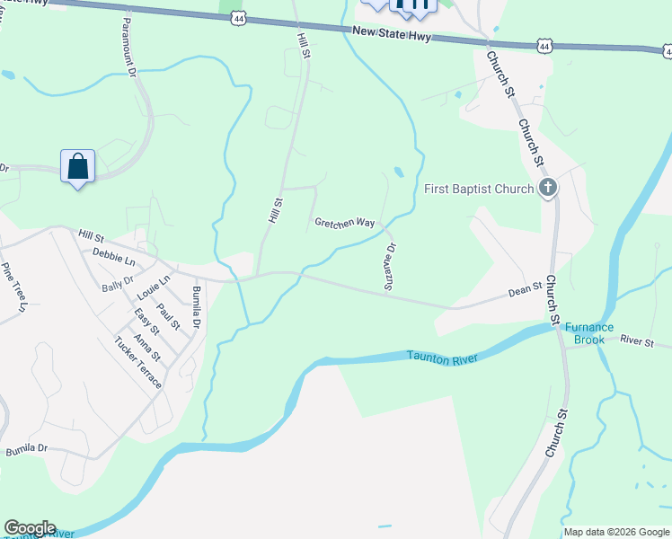 map of restaurants, bars, coffee shops, grocery stores, and more near 261 Dean Street in Raynham