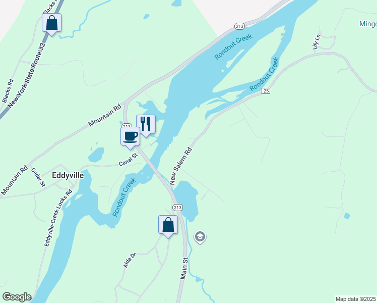 map of restaurants, bars, coffee shops, grocery stores, and more near 142 County Road 25 in Kingston