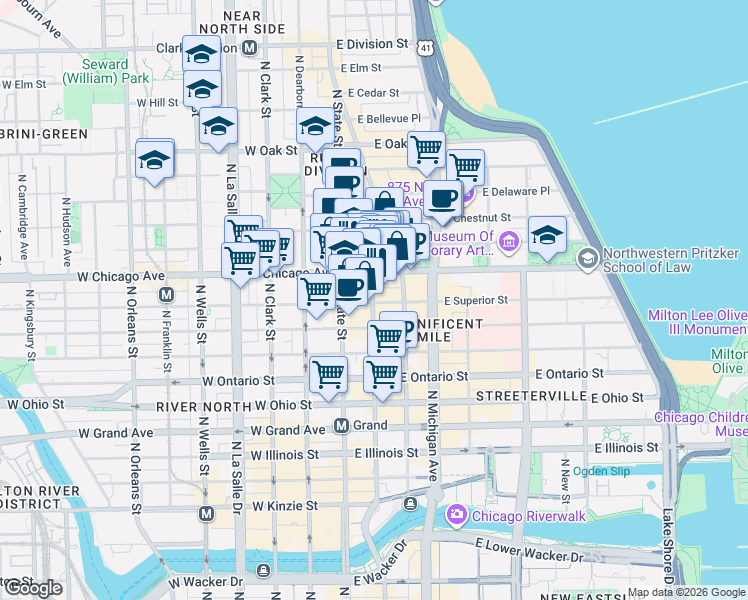 map of restaurants, bars, coffee shops, grocery stores, and more near in Chicago