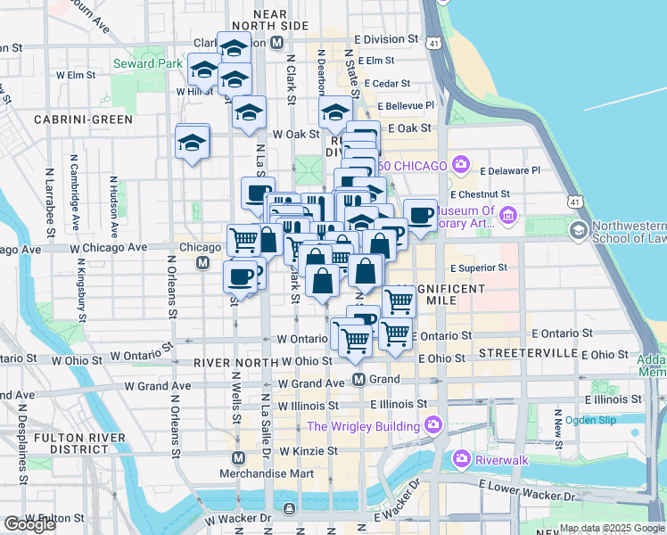 map of restaurants, bars, coffee shops, grocery stores, and more near in Chicago