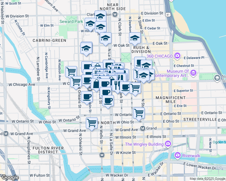 map of restaurants, bars, coffee shops, grocery stores, and more near in Chicago