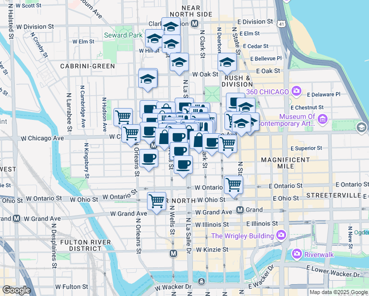 map of restaurants, bars, coffee shops, grocery stores, and more near in Chicago