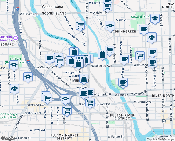 map of restaurants, bars, coffee shops, grocery stores, and more near in Chicago