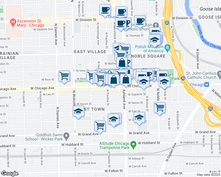 map of restaurants, bars, coffee shops, grocery stores, and more near in Chicago