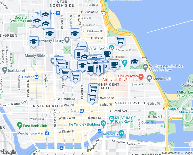 map of restaurants, bars, coffee shops, grocery stores, and more near in Chicago
