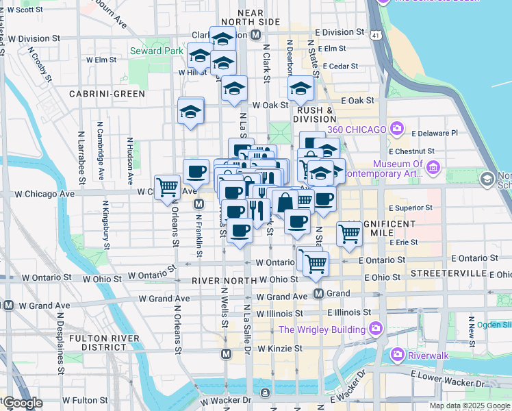 map of restaurants, bars, coffee shops, grocery stores, and more near in Chicago
