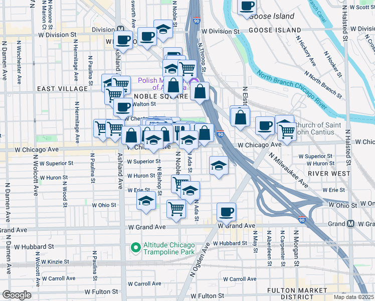 map of restaurants, bars, coffee shops, grocery stores, and more near 1330 West Chicago Avenue in Chicago
