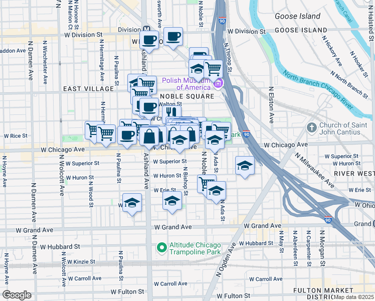 map of restaurants, bars, coffee shops, grocery stores, and more near 1452 West Chicago Avenue in Chicago