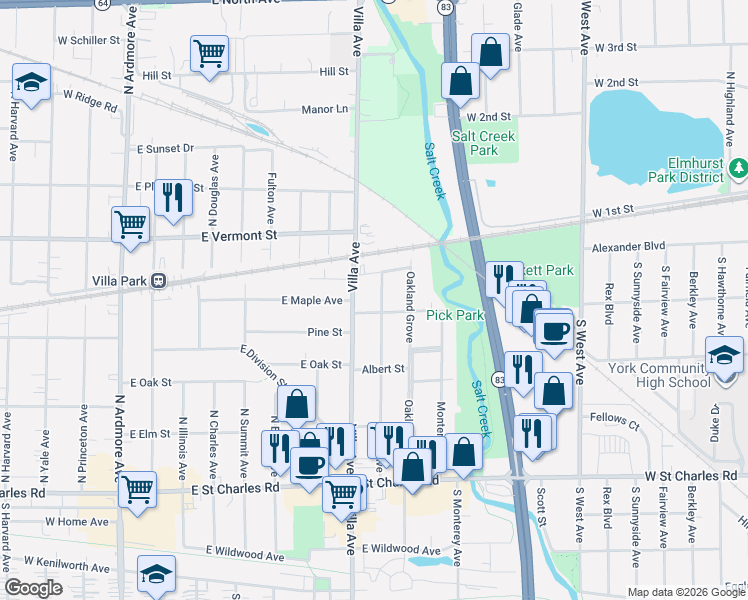 map of restaurants, bars, coffee shops, grocery stores, and more near 134 Pick Avenue in Elmhurst