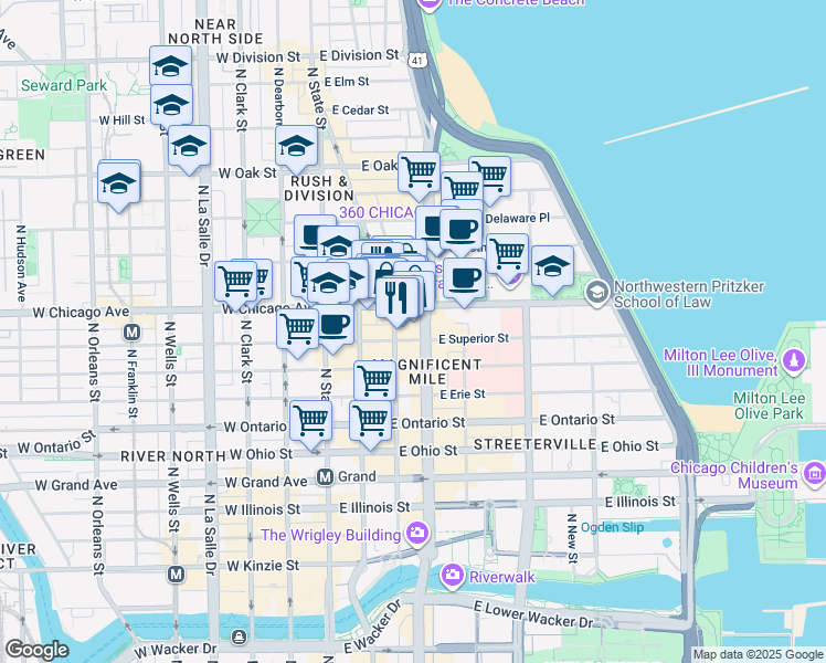 map of restaurants, bars, coffee shops, grocery stores, and more near in Chicago