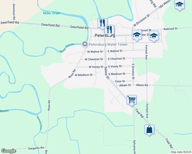 map of restaurants, bars, coffee shops, grocery stores, and more near 509 Davis Street in Petersburg