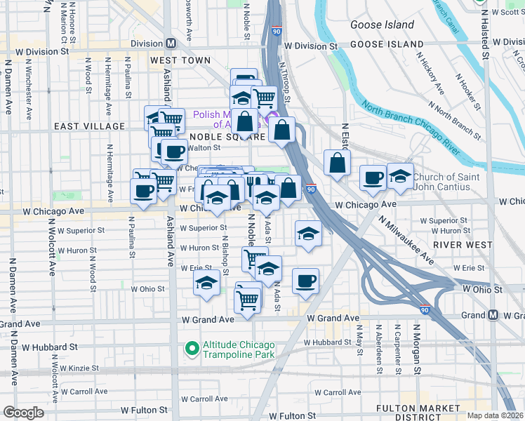 map of restaurants, bars, coffee shops, grocery stores, and more near 1330 West Chicago Avenue in Chicago