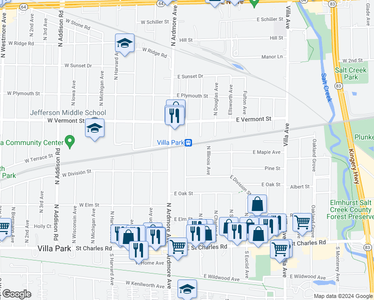 map of restaurants, bars, coffee shops, grocery stores, and more near 331 Cornell Avenue in Villa Park