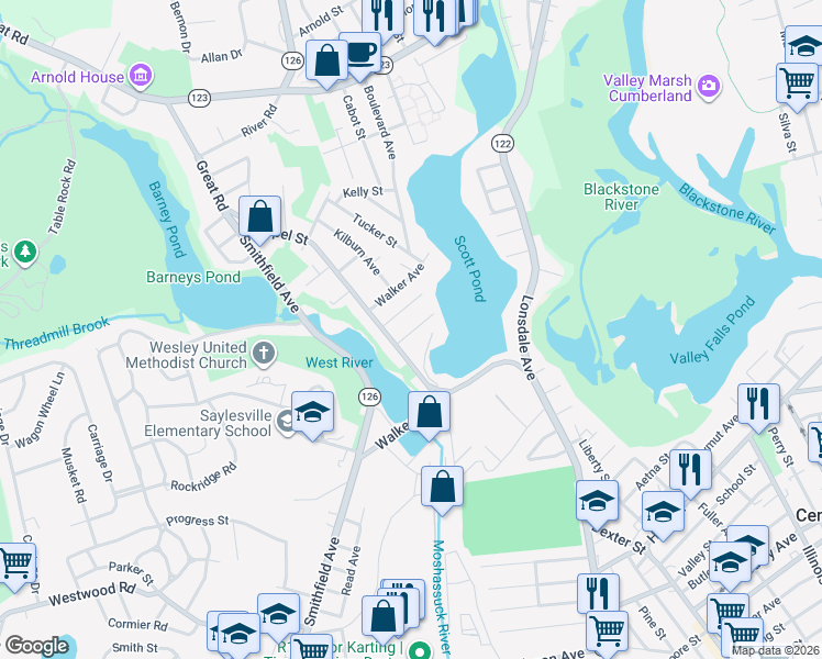 map of restaurants, bars, coffee shops, grocery stores, and more near 17 Sayles Avenue in Lincoln