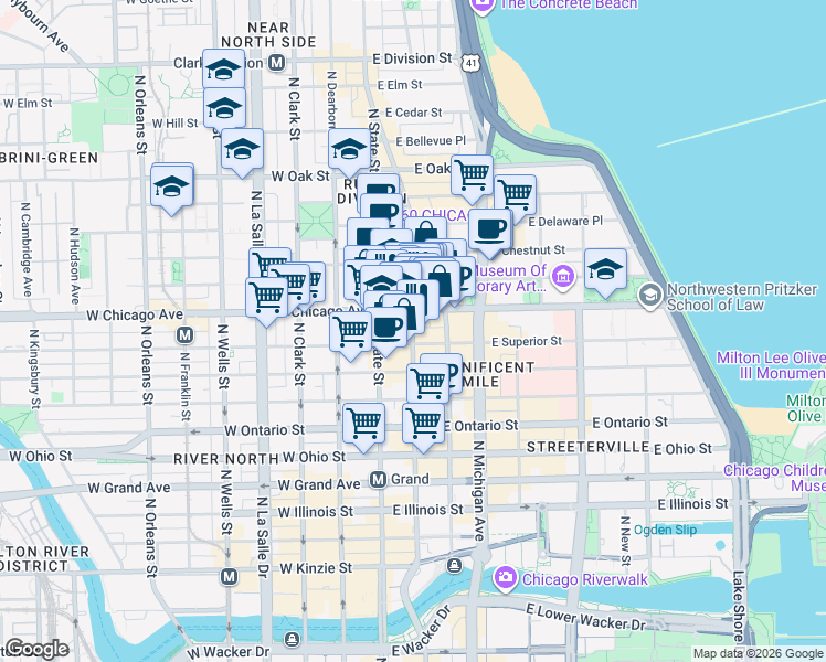map of restaurants, bars, coffee shops, grocery stores, and more near in Chicago