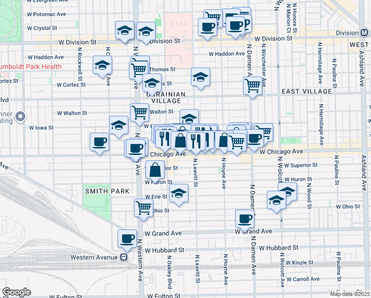 map of restaurants, bars, coffee shops, grocery stores, and more near in Chicago