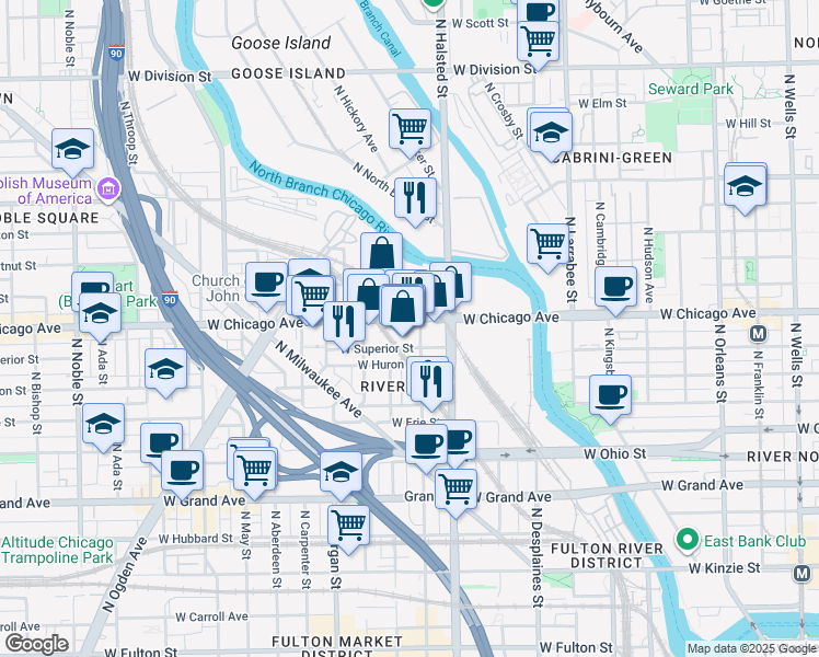 map of restaurants, bars, coffee shops, grocery stores, and more near 836 West Chicago Avenue in Chicago
